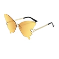 Frameless butterfly sunglasses featuring amber lenses and gold metal chain temples - C6 Amber Yellow