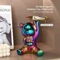 Metallic electroplated bear figurine tray decor for luxury Nordic home styling - 11674 Violent Bear Holding A Tray (colorful)