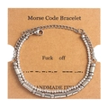 Detailed view of double-layer Morse code bracelet with crystals on a handmade card display - Fuck Off Silver