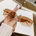 Retro small square gold metal sunglasses with brown gradient lenses for outdoor street style - Gold Frame Gradient Tea Lens