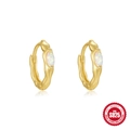 S925 sterling silver gold earrings featuring an oval white opal stone in a geometric design - Oval Artificial Pearl Style (金色#4) / 925 Silver