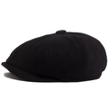 Classic black newsboy cap in wool blend fabric with retro British style for men and women - Black