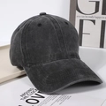 Dunkelgraue Vintage-Baseballkappe aus gewaschener Baumwolle mit breiter Krempe für Damen - Schwarz