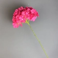 Vibrant pink artificial hydrangea flower branch with realistic green stem on gray background - Rose Red