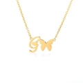 Minimalist stainless steel butterfly necklace with letter G and heart in gold finish - Letter G