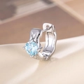 Modern silver hoop earring with light blue zircon stone inlay for a minimalist style - Light Sea Blue (Single Piece)