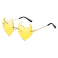 Rimless heart shaped sunglasses with devil horns and yellow lenses with gold metal temples - Fluorescent Yellow