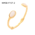 Minimalist 18K gold stainless steel open bangle with textured finish and white stones - 18K Gold