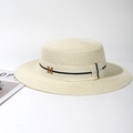Chapeau canotier français blanc crème avec ruban noir et détail M en strass - Abricot