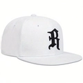 Verstelbare witte snapback baseballpet met zwart R-borduurwerk voor zonbescherming - Wit