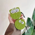 Green Oreo cookie style silicone case for AirPods with funny eyes and metal hook - Green Oreo Eyes + Carabiner / AirPods 1/2 Gen