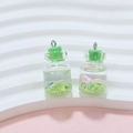 Miniature glass drift bottle charms with pink flower petals and green cap DIY set - Green Wish Bottle