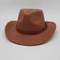 Classic vintage brown wool felt fedora hat with a stylish leather buckle band decoration - One Size / Khaki (Yellow Rope Decor)