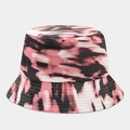 Detailed view of tie-dye graffiti bucket hat with precise multi-row stitching on the brim - Pink, Black & White Tie-Dye (Color #5)