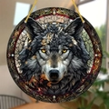 Bohemian acrylic wall hanging featuring a realistic wolf head and colorful patterns - Wolf Head Pattern (15) / 15x15x0.2cm
