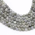 Close-up of polished natural labradorite beads with blue and purple iridescent flashes - White Labradorite / 4mm (approximately 90 Beads) 38cm Long