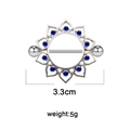 Mandala flower nipple ring with blue cubic zirconia stones and 3.3cm steel barbell shield - Mandala Blue Zircon Style