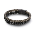Pulsera para hombre de doble capa en cuero trenzado marrón y cadena con cierre magnético negro - Cuerda trenzada de color marrón grisáceo con cadena de metal negro pistola (KB112778-K)