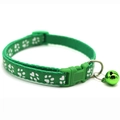 Green pet collar with white paw prints featuring a matching metal bell and plastic buckle - JY Paw Print / Dark Green
