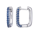 Macro detail of S925 hallmark on silver rectangle earrings with blue zircon pavé - Rectangle Hoop (JQH0070) / Silver-Dark Blue