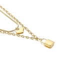 Collana a doppio strato dorata con pendenti a cuore e lucchetto, catena serpente e ad O - Oro