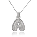 Macro shot of silver letter A pendant necklace with micro-pave cubic zirconia crystals - Letter A (DX34-A)