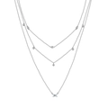 Collana bohémien argento a tre strati con diamanti rotondi e pendente in gemma rettangolare - Pietra principale rettangolare a 3 strati / Argento