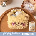 Chouchou ours en peluche jaune crème avec toque de chef et ruban à carreaux jaune - 2# Élastique à Cheveux Ours Jaune Crème Chef