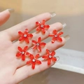 Lot de 7 petites pinces à cheveux fleurs rouges avec strass pour coiffures filles - Lot de 10 / Fleur rouge à cinq pétales