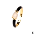 Adjustable gold ring with black enamel and pear-shaped white stone inlay - Opaline Water Drop / Black