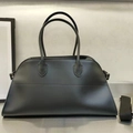 Black leather Boston tote bag with wide adjustable shoulder strap and matte finish - New (42x23x22cm) / Black Horizontal