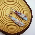 Bohemian imperial stone teardrop earrings featuring natural blue and brown marble textures - Blue Brown Cloudy Teardrop Style (ER1034-6)