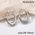 Orecchini a cerchio in acciaio inossidabile argento a forma di U, 28x18mm - Stile Liscio a U (XE92242S-1043) / 28*18mm / Argento