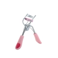 Silberne Wimpernzange aus Edelstahl mit rosa Griffen und rotem Herz-Detail - Schachtelverpackung / Rosa