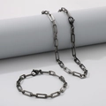 Modern paperclip link necklace and bracelet set in gunmetal grey stainless steel finish - Oxidized Black-Style 6 (5mm)