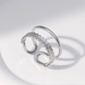 Anello regolabile minimalista in acciaio inossidabile con texture a foglia e doppio strato - US 7 / Color Acciaio