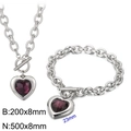 Silver stainless steel OT buckle jewelry set with purple crystal heart pendant - Silver 2-Piece Set - Dark Purple Gem (KS197629-Z)