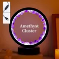Natural purple amethyst cluster round night light with USB base and dimmer control - Amethyst Ivory Flower (black Frame Three Colors) / Brown Kraft Paper Box Packaging (17*10.5*20.5cm)