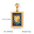 Detailed gold rectangular love pendant with blue enamel, including exact size dimensions - LOVE Heart Style (HC-N40628)