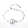 Klassisches S925 Silberarmband mit zwei Ringen Herz-Ausschnitt und funkelndem Zirkon-Besatz - 925er Silber / Doppel Ineinandergreifender Ring Stil (BSB151)