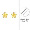 Golden plumeria flower stud earrings with copper base and silver needle backing - Copper with 925 Sterling Silver Earring Post / Flower Style / 18K Gold Plated
