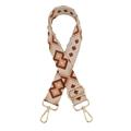 Adjustable woven purse strap with brown geometric pattern and gold metal hooks - W-2 Khaki Brown/Silver Buckle