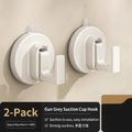 Set of 2 gunmetal gray suction cup hooks made of space aluminum for bathroom wall - 2 PCS-Square Hook / Creamy White
