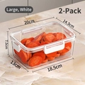 Set of 2 large stackable airtight food containers with secure white lid seals - 2 Pcs/Set / Large No Grid - White