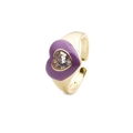 Anello dorato regolabile con smalto a cuore viola e pietra di zircone brillante - Aperto Regolabile / Viola