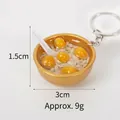 Miniature gold bowl food keychain with yellow dessert balls and white spoon charms - 3cm Gold Bowl-No.7 (Keychain)