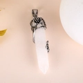 Collana con ciondolo a colonna in cristallo bianco e decoro floreale in argento - Con catena da 50 cm / Cristallo di rocca