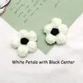 Set of two handmade crochet milk cotton flowers in white and black for DIY accessories - White with Black Center