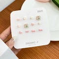 Floral and bow S925 silver needle stud earring set in pink and green tones - YSU2 Tulip Set No. 2 [White Set]