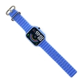 Blue digital sports watch featuring a square LED display and wave-patterned silicone strap - Blue